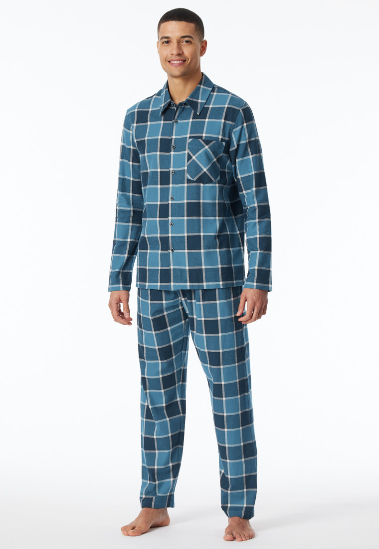 Pyjama geweven jeansblauw geruit - selected! Premium Warming