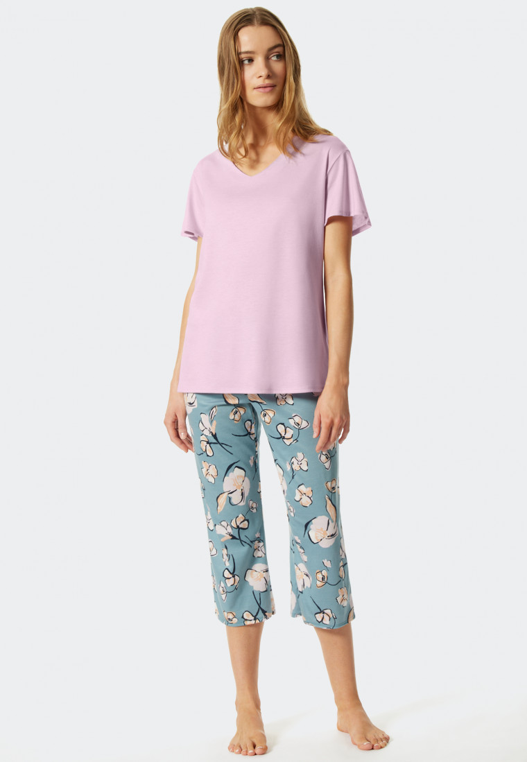 3/4-length pajamas modal V-neck blue-gray - Modern Floral