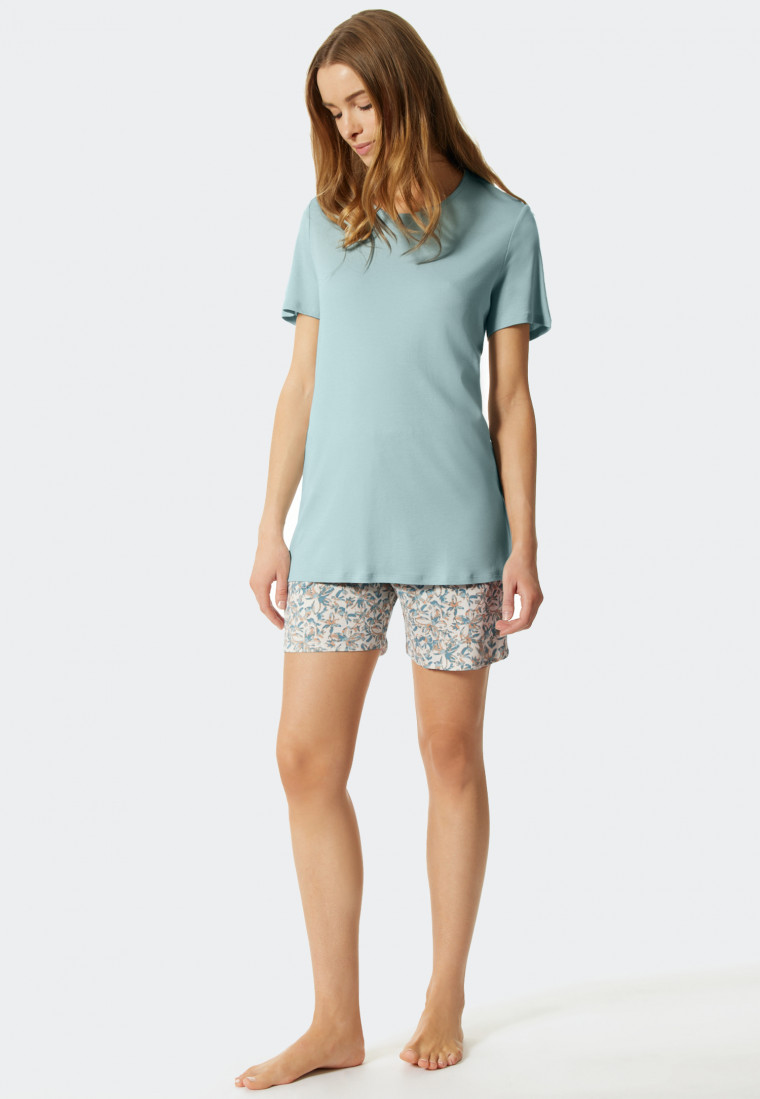 Short pajamas interlock light blue - Feminine Floral Comfort Fit