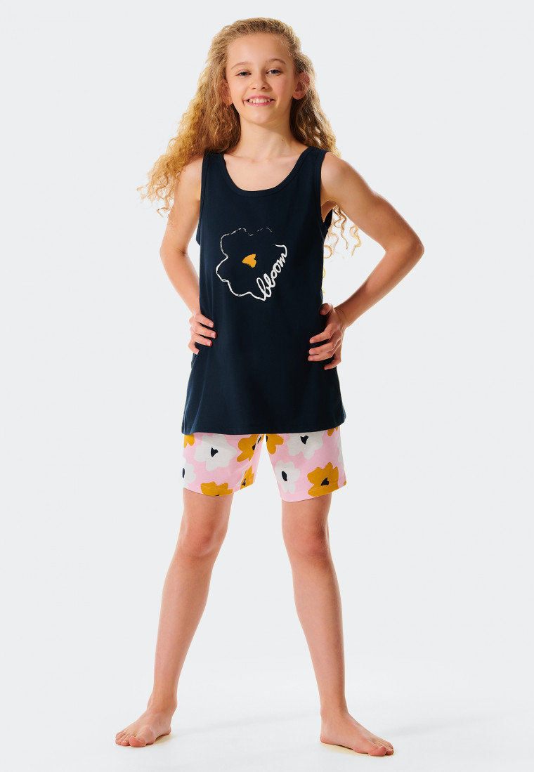 Korte pyjama biologisch katoen bloem antraciet - Happy Summer