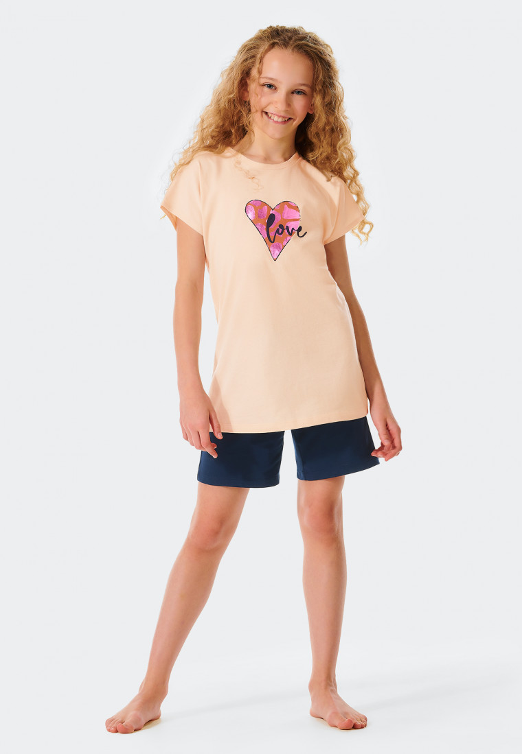 Korte pyjama biologisch katoen hart vanille - Prickly Love