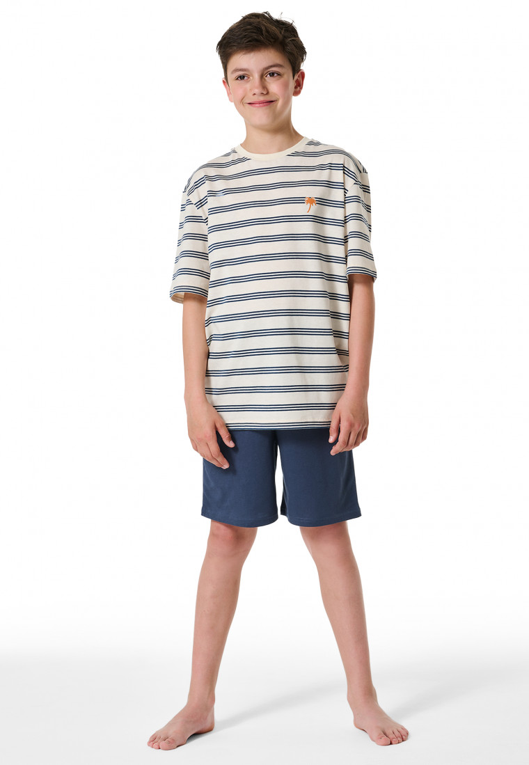 Short pyjamas Organic Cotton stripes cream - Nightwear