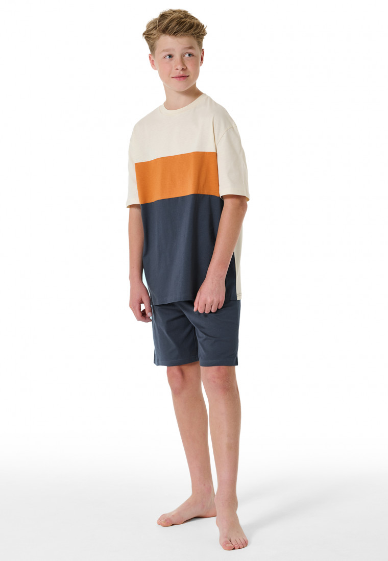 Schlafanzug kurz Organic Cotton Streifen graphit - Nightwear