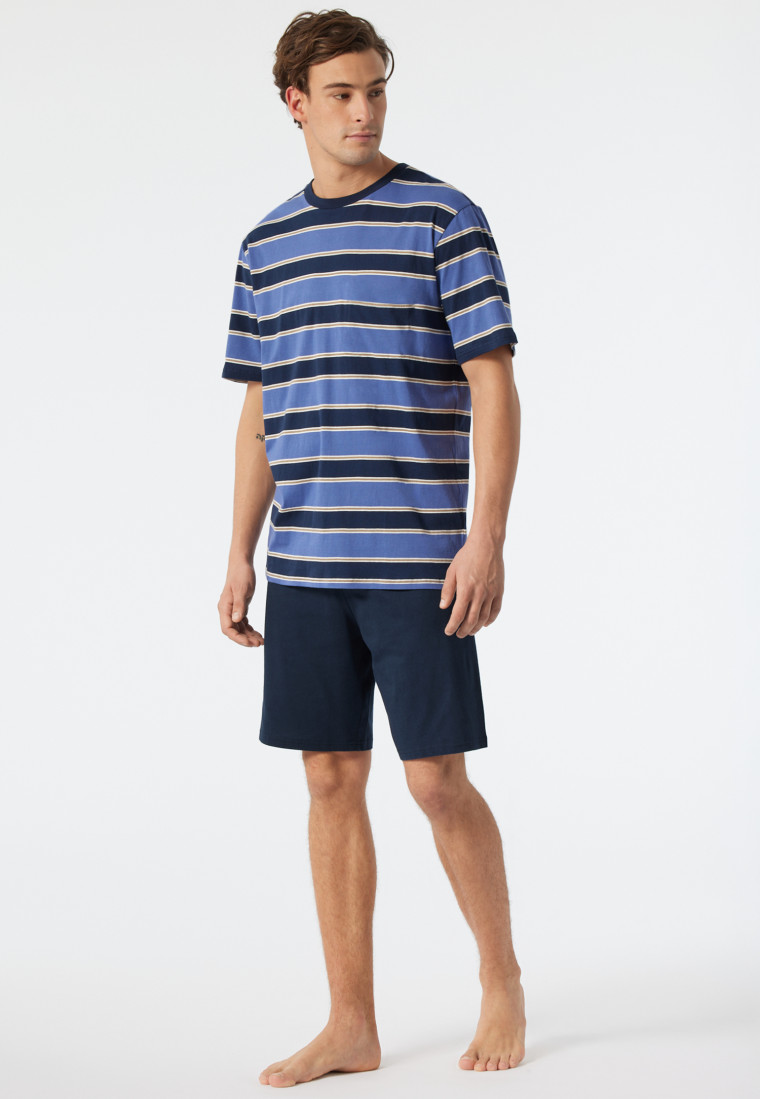 Pyjama court encolure ronde rayé bleu jean/bleu foncé - Comfort Fit