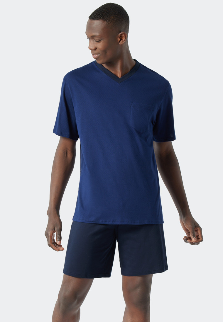 Pajamas short V-neck patterned royal/dark blue - Essentials Nightwear
