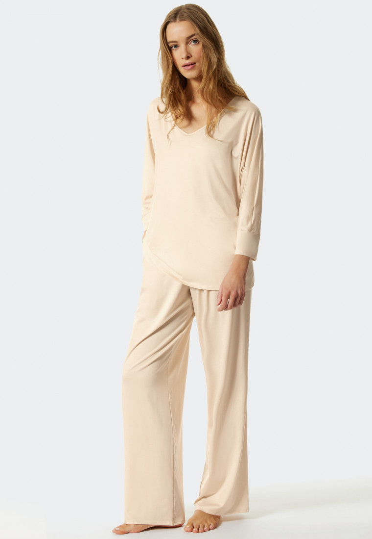 Pyjama long manches 3/4 Tencel col V sahara - selected! premium inspiration