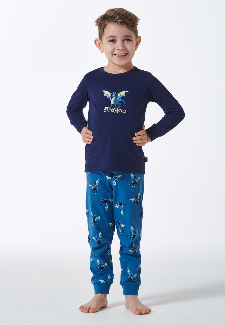 Pajamas long cuffs dragon dark blue Boys World SCHIESSER
