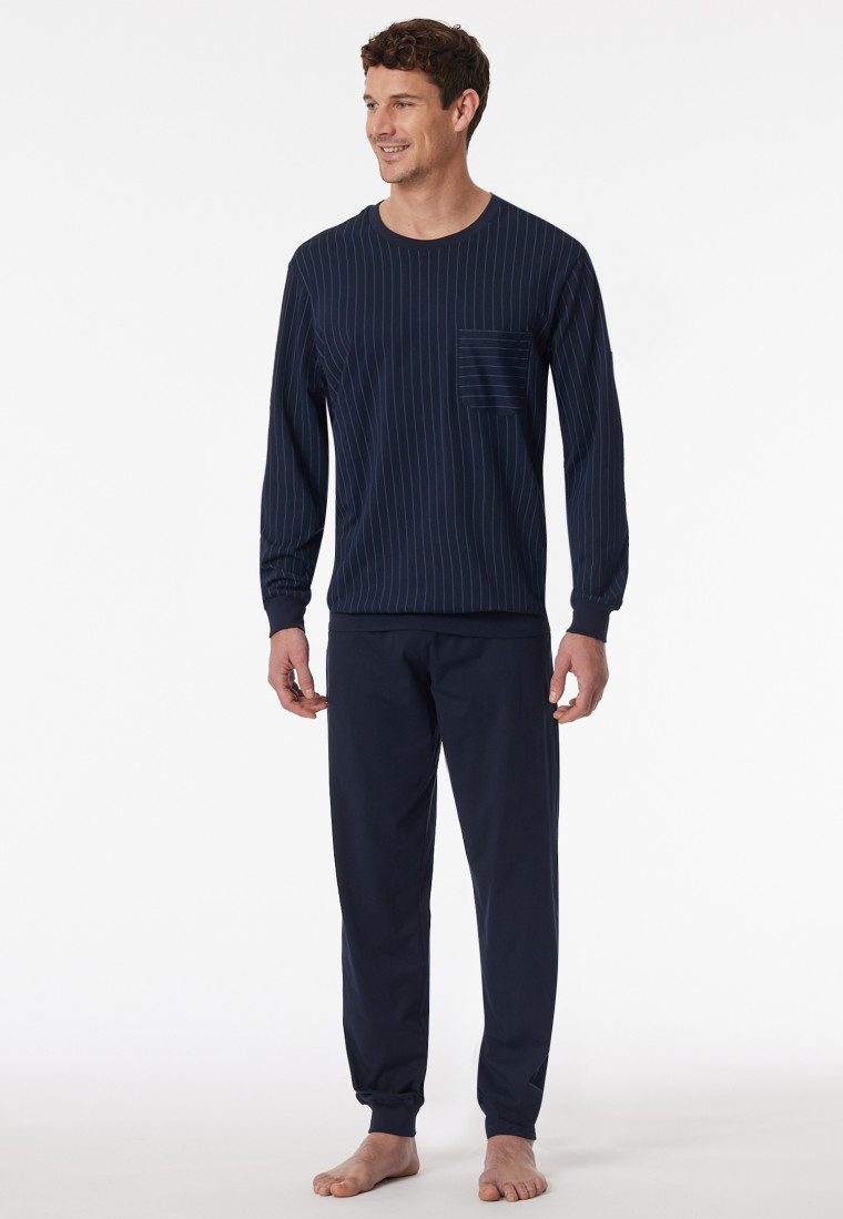 Pigiama lungo con polsini blu scuro - Comfort Essentials