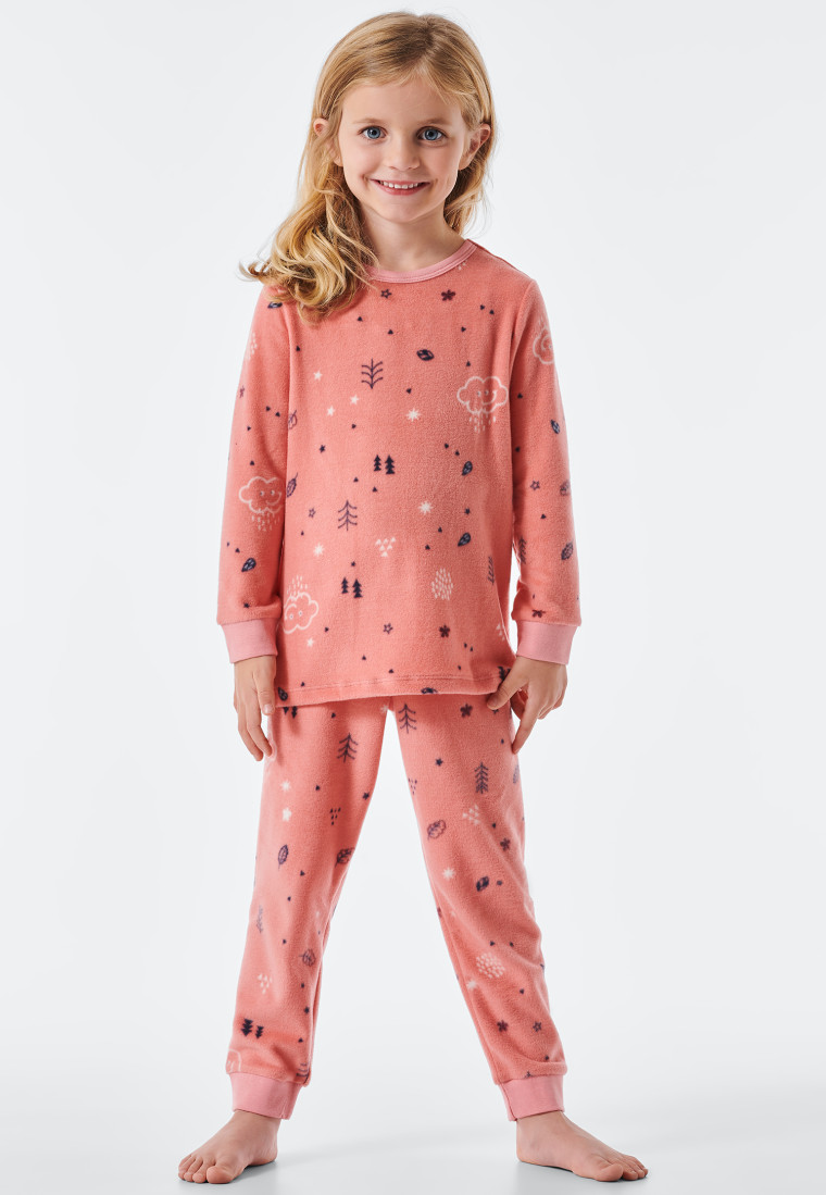 Pajamas long fleece cuffs winter forest clouds dusky pink - Cat Zoe