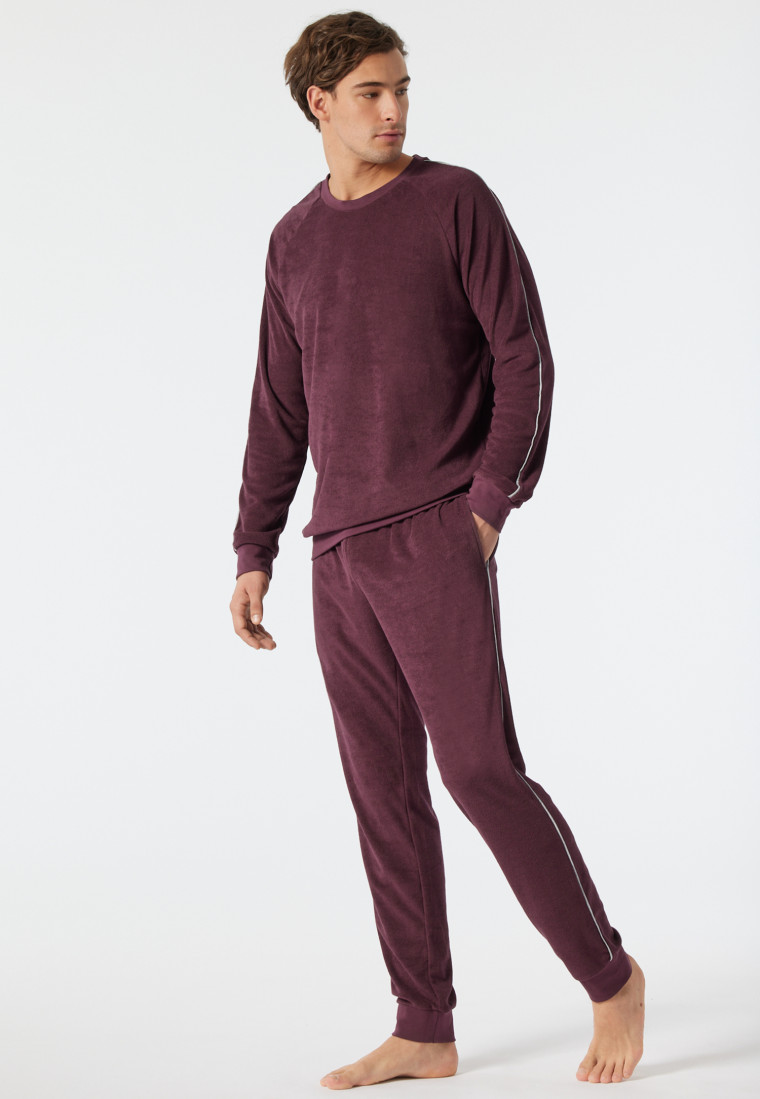 Pyjama long tissu éponge bords-côtes modal bordeaux - Warming Nightwear