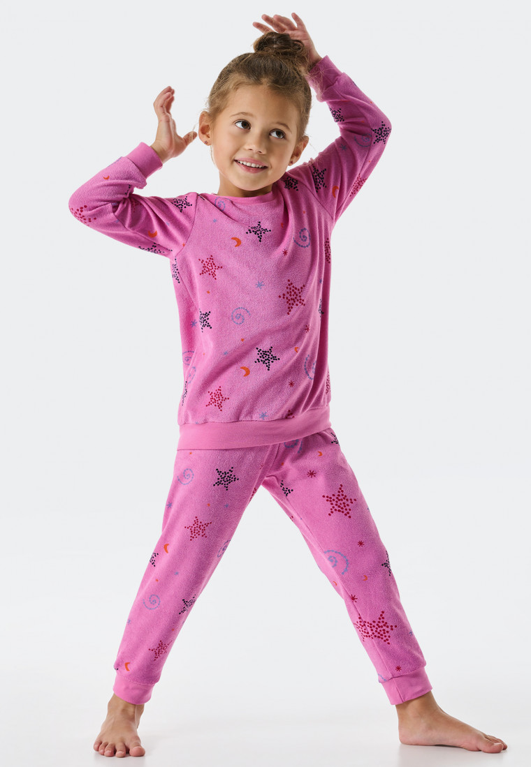 Pajamas long terry organic cotton cuffs stars space pink - Girls