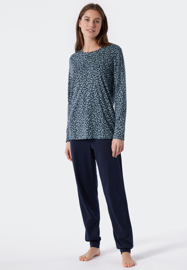 Pyjama lang interlock bloemenprint donkerblauw - Classic Comfort Fit