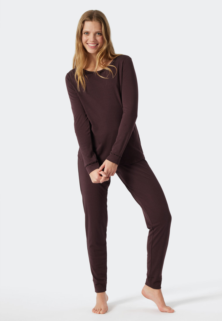 Pyjama lange interlock manchetten biezen bordeaux - Contemporary Nightwear