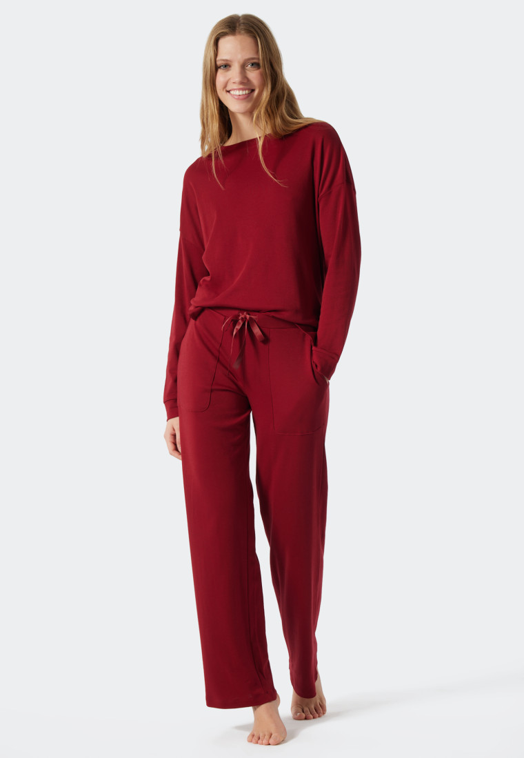 Pyjama long interlock chemise oversize bordeaux - Modern Nightwear