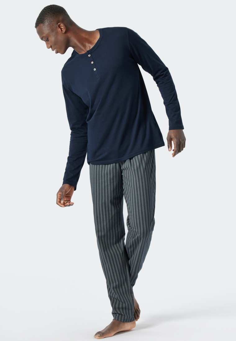 Pyjama long patte de boutonnage motif chevrons bleu foncé - Fashion Nightwear
