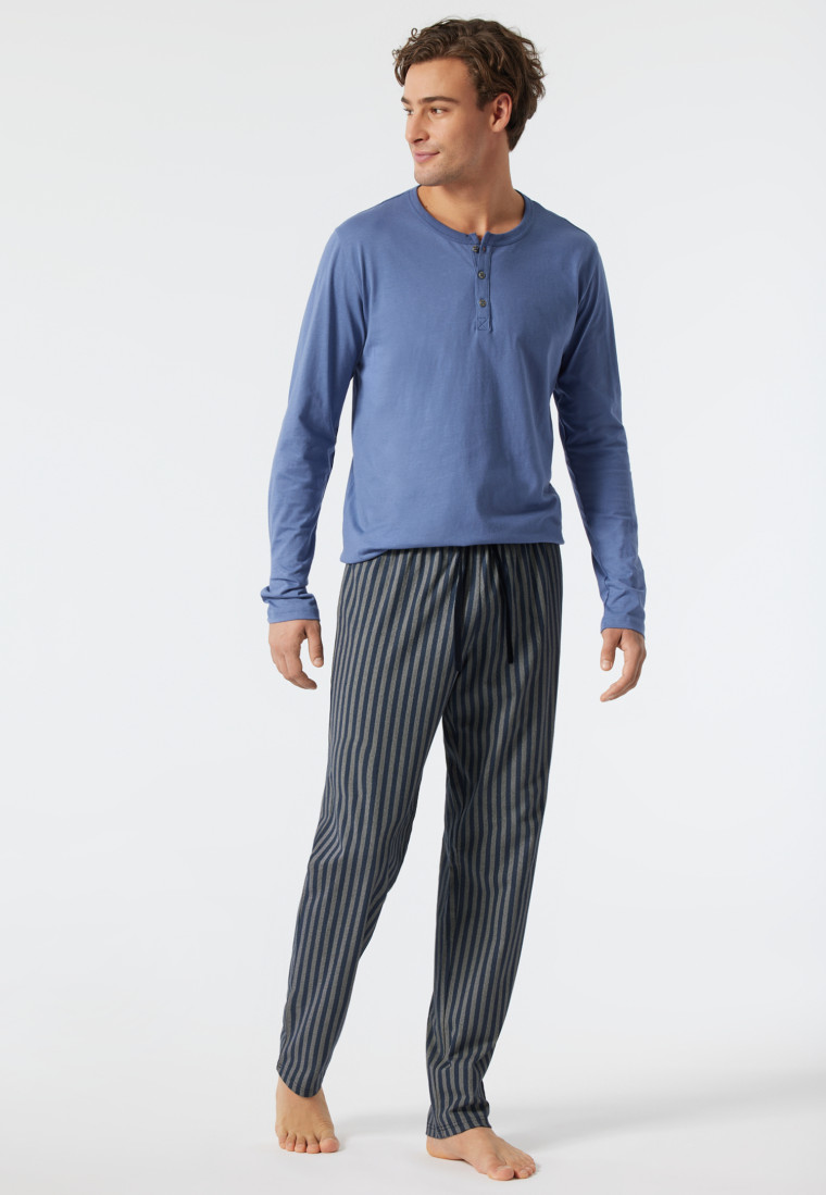 Pyjama long, patte de boutonnage, motif chevrons, bleu jean/bleu foncé - Fashion Nightwear