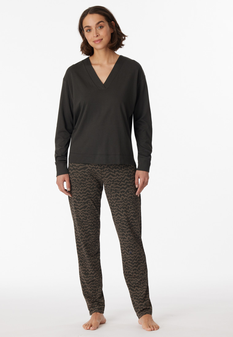 | SCHIESSER Schlafanzug Oversized V-Ausschnitt - Modern anthrazit lang Modal Nightwear