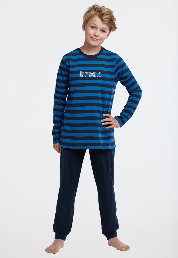 Pyjama long Coton bio Break Rayures Bords-côtes bleu - Nightwear