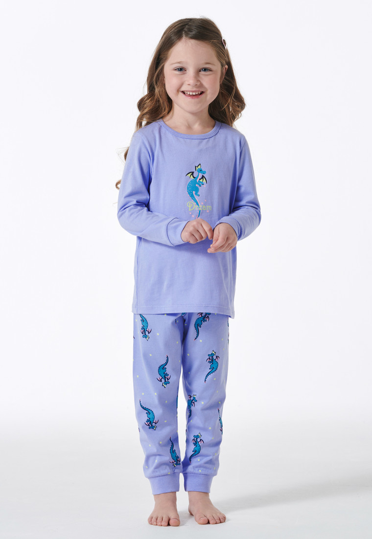 Pyjama long coton bio poignet dragon lilas - Girls World