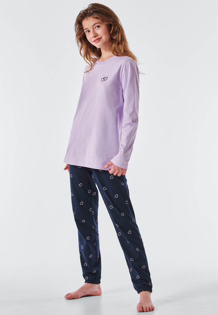 Pajamas long organic cotton cuffs heart lilac - Tomorrows World