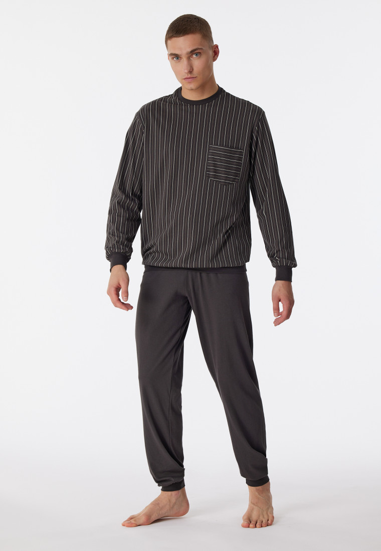 Pajamas long organic cotton cuffs stripes anthracite - Comfort Nightwear |  SCHIESSER