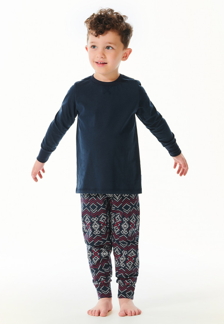 Long pajamas organic cotton cuffs winter blue-black - Family
