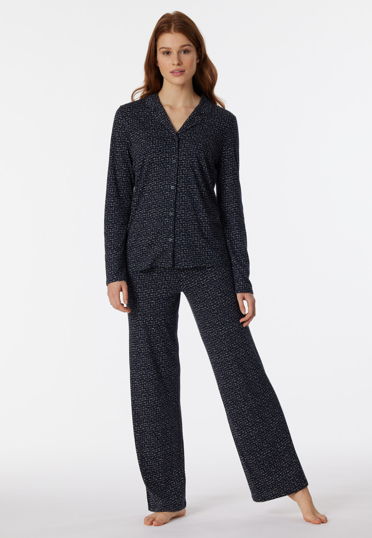Schlafanzug lang Organic Cotton Knopfleiste Reverskragen Grafikprint  nachtblau - Contemporary Nightwear | SCHIESSER | Schlafanzüge