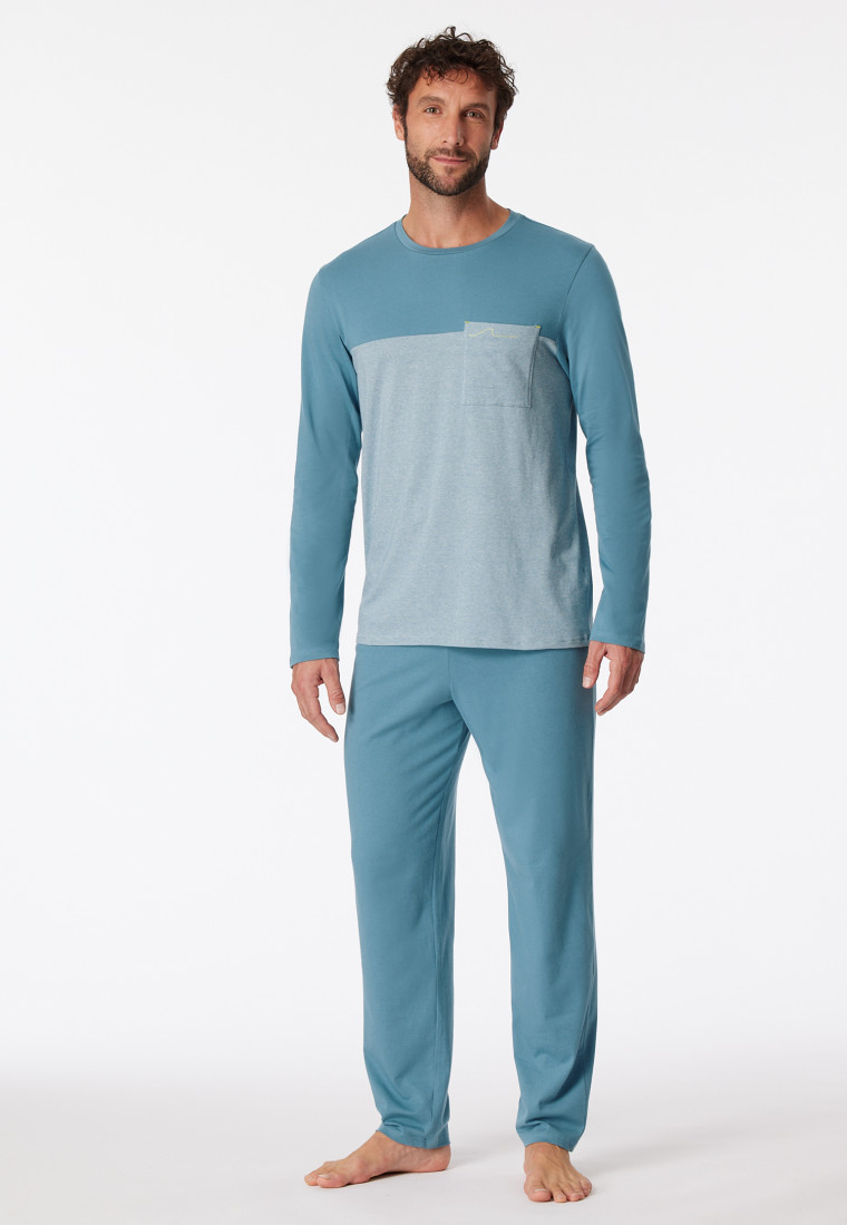 Schlafanzug lang Organic Cotton Streifen Brusttasche blaugrau - 95/5  Nightwear | SCHIESSER