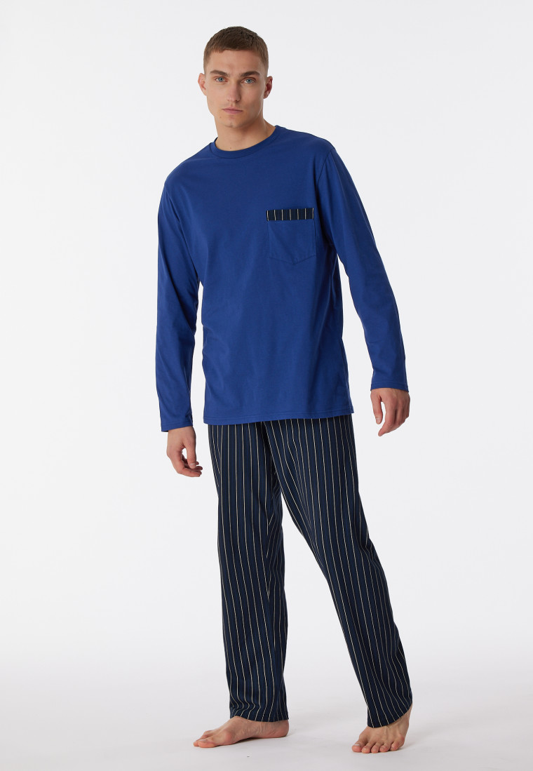 Schlafanzug lang Organic Cotton SCHIESSER Streifen - Nightwear Comfort | navy