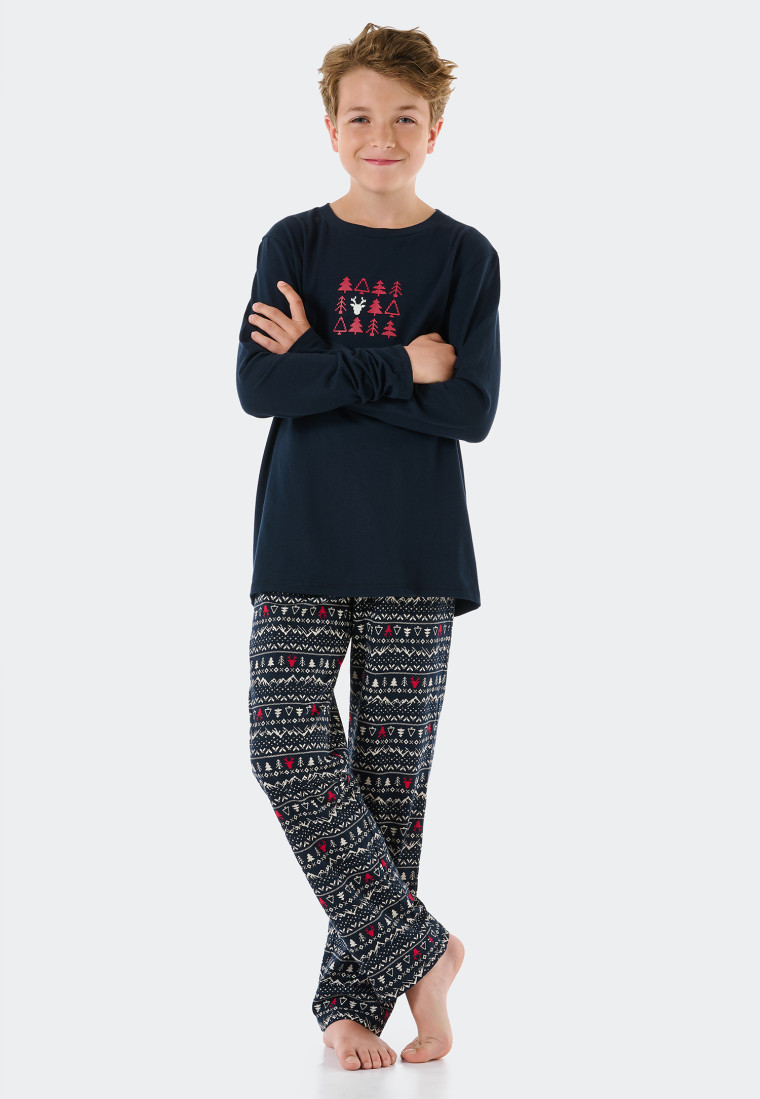 Pyjama long coton bio hiver Norvège bleu foncé - Family