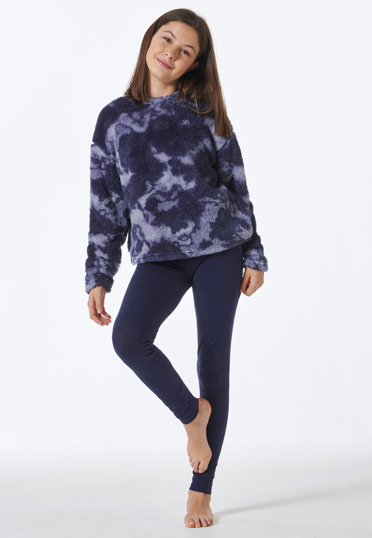 Pyjama lang shirt van pluche leggings nachtblauw - Nightwear