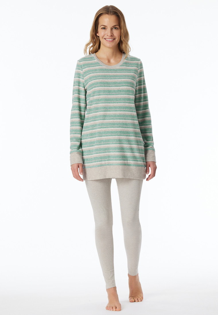 Pyjama long rayures leggings vert chiné - Casual Essentials