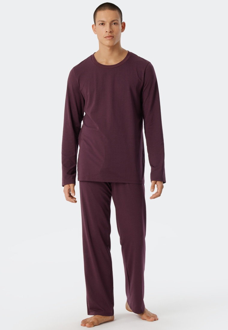 Pyjama lange ronde hals Tencel naaldpatroon bordeaux - geselecteerd! premie
