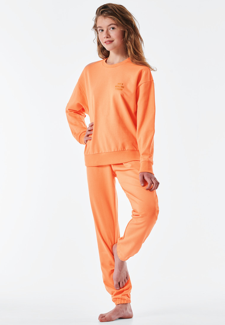 Pyjama long molleton coton bio bords-côtes abricot - Natural Rythm