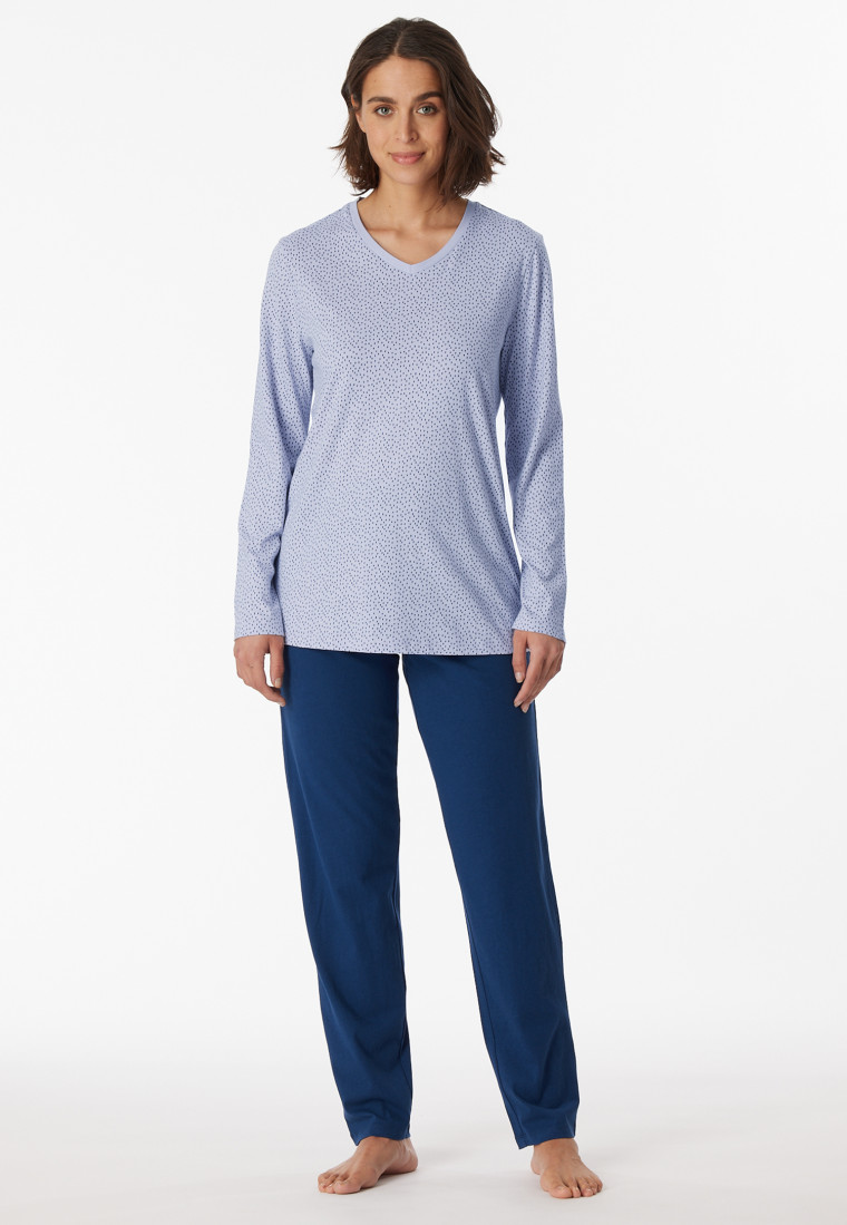 Pajamas long V-neck polka dots navy - Comfort Essentials