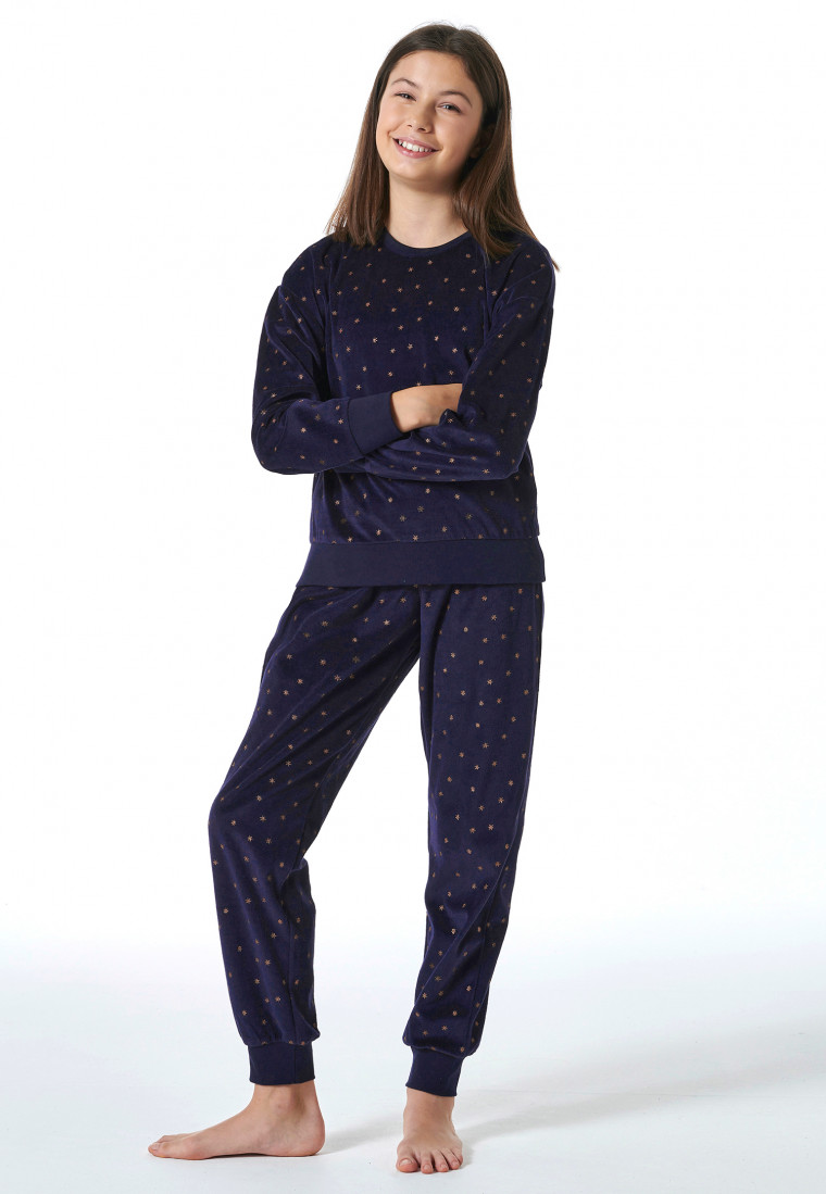 Pyjama lengte velours sterren nachtblauw - Nightwear