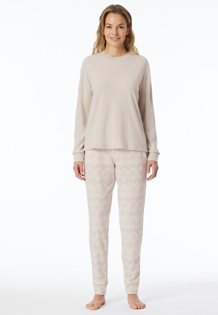 Schlafanzug lang wärmend Bündchen beige - Selected Premium Warming