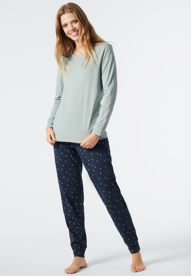 Pyjama lang wijd silhouet boorden grijsblauw - Essentials Comfort Fit