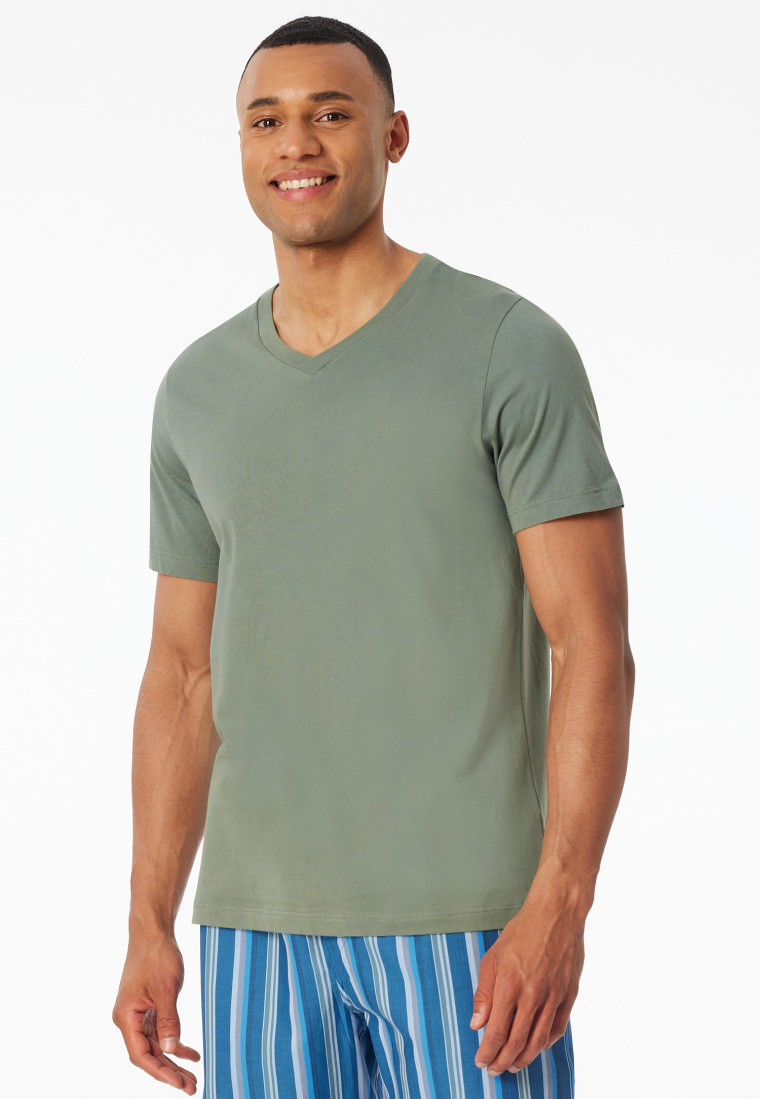 Shirt korte mouw v-hals kaki - Mix+ Relax