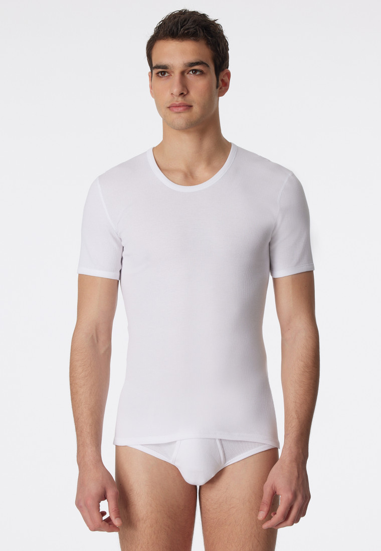 White short-sleeved double rib shirt - Essentials