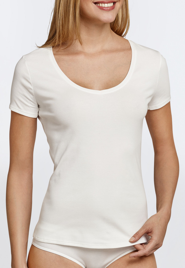 Maglia a maniche corte a costine sottili, color champagne - Naturschönheit