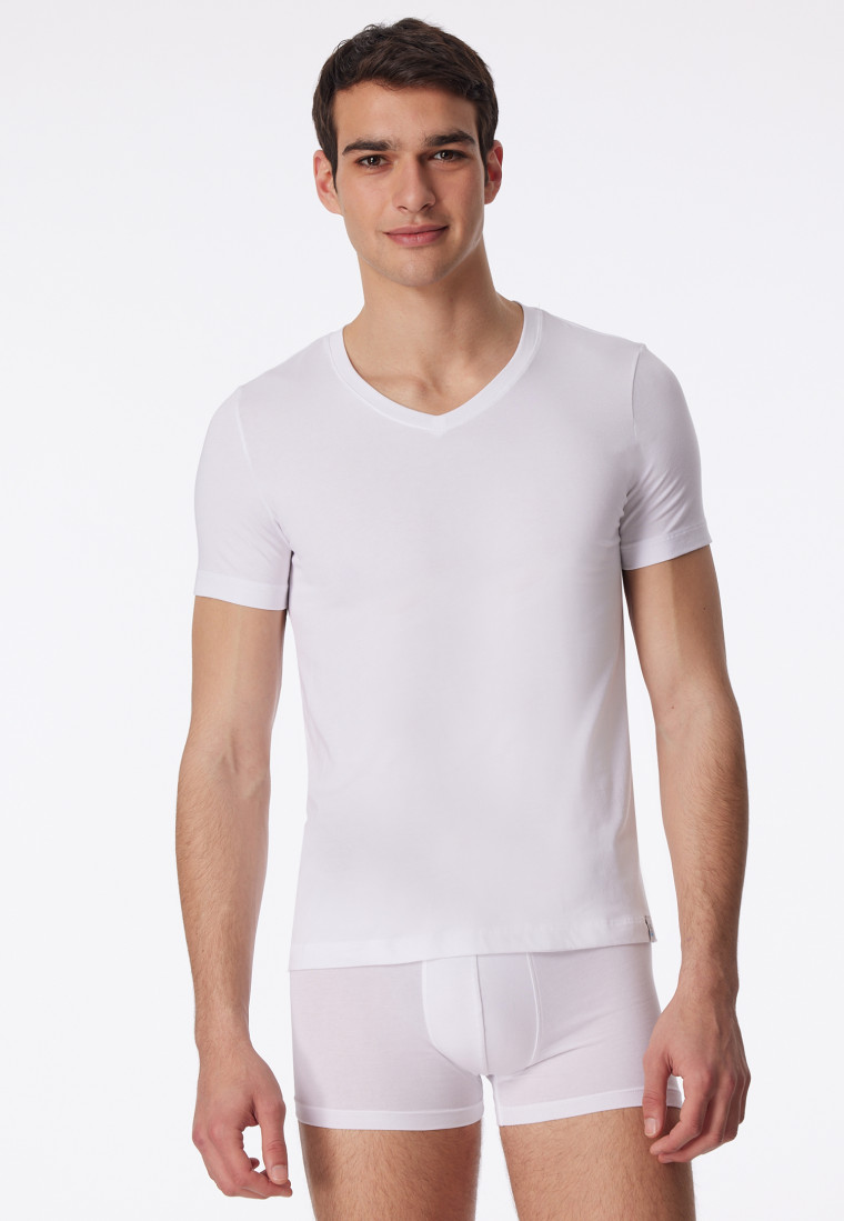 Shirt kurzarm Jersey Long SCHIESSER | elastisch - weiß Life V-Ausschnitt Soft
