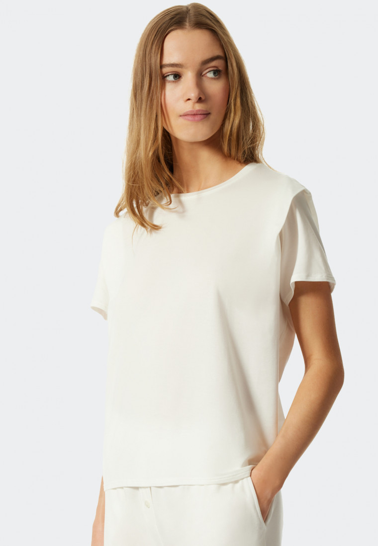 Shirt kurzarm Tencel nachhaltig Zierfalte off-white - Lounge Refibra