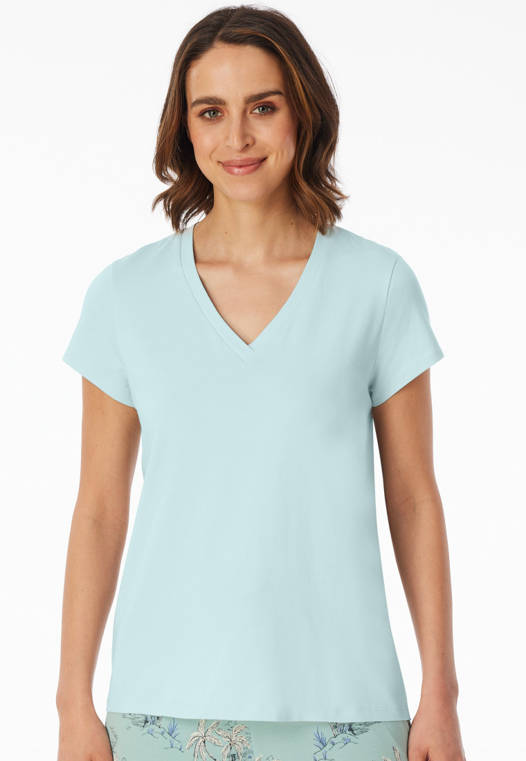 Shirt short sleeve deep v-neckline mint - Mix+Relax