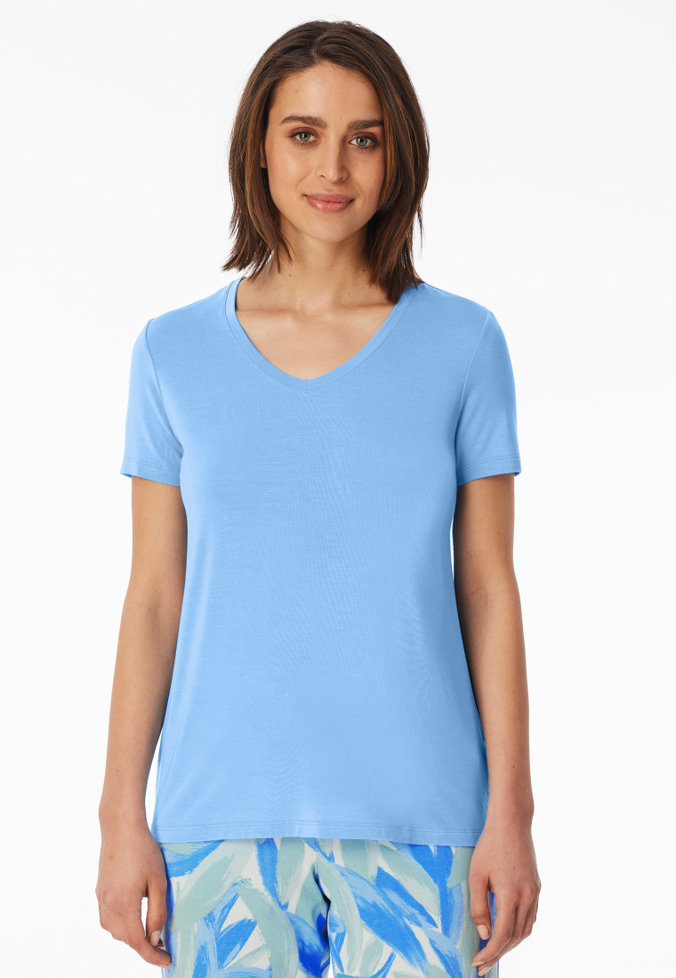 Shirt kurzarm V-Ausschnitt hellblau - Mix+Relax
