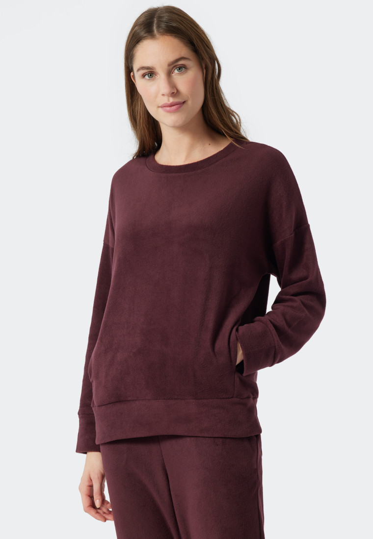 Shirt long-sleeved fleece sustainable animal print burgundy - Mix & Relax Lounge