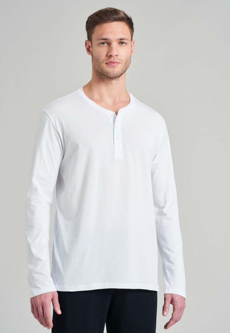 Schiesser Herren Mix & Relax Langarmshirt Knopfleiste Schlafanzugoberteil