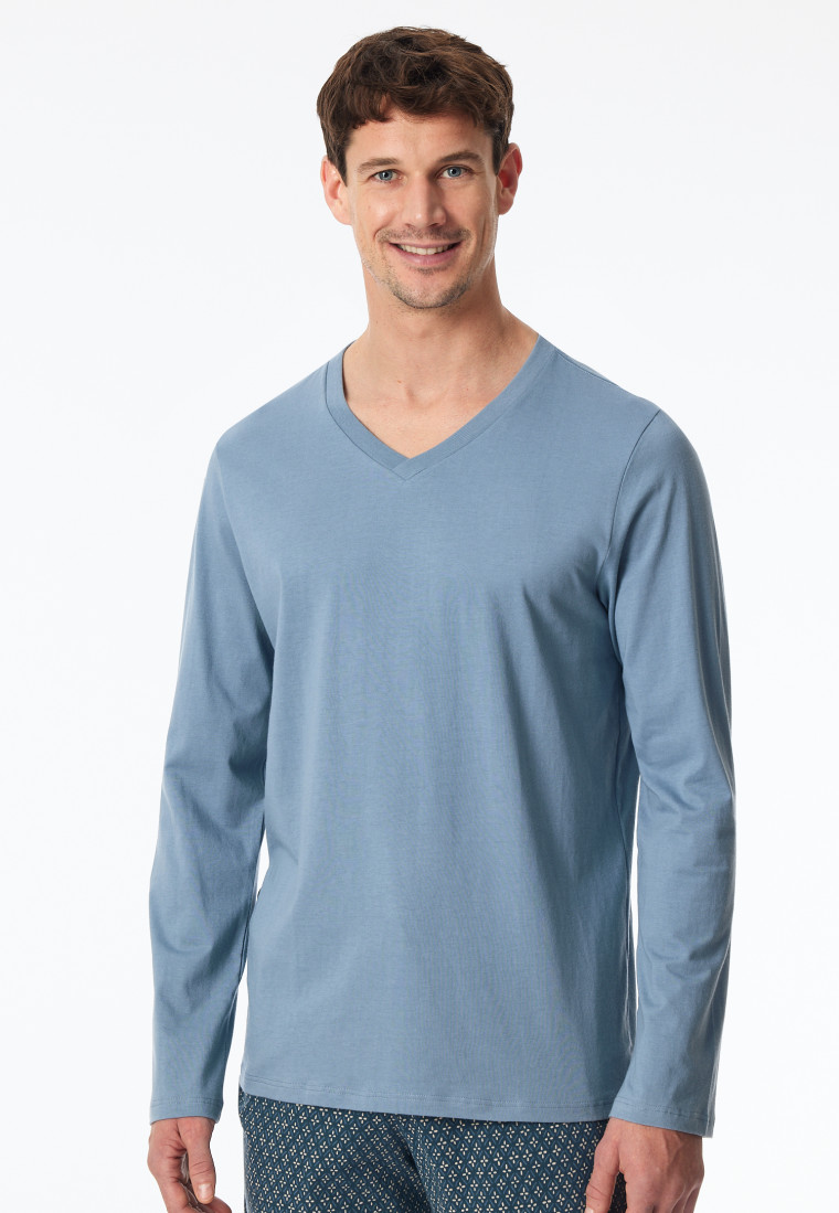 Shirt langarm V-Ausschnitt blaugrau - Mix+Relax