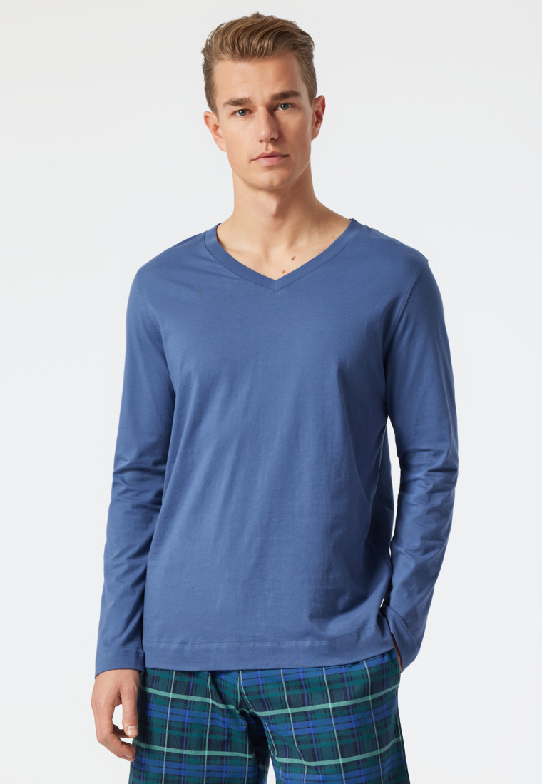 Shirt lange mouwen V-hals jeansblauw - Mix+Relax