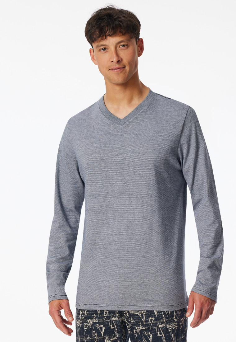 Shirt long-sleeve v-neck midnight blue ringed - Mix+Relax